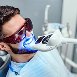 a man having his teeth whitened at a dental office